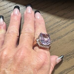 A large cushion-cut checkerboard gemstone cocktail ring in .925 sterling silver.